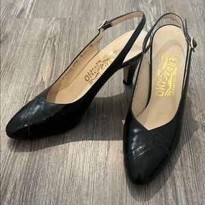 Vintage Salvatore Ferragamo Black Slingback Heels